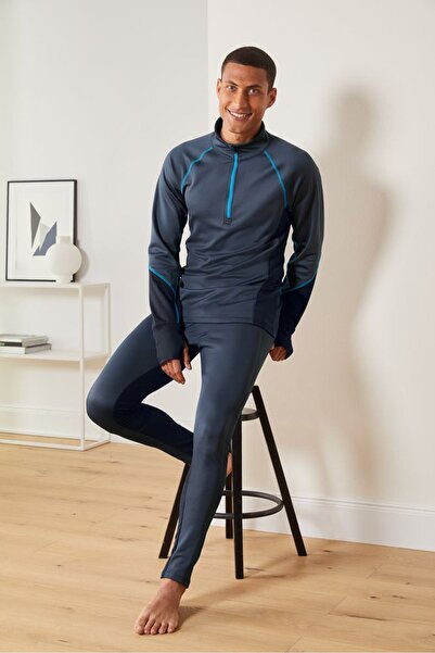 Tchibo Men High Neck Plain Long Sleeves Sweatshirt, Dark Blue