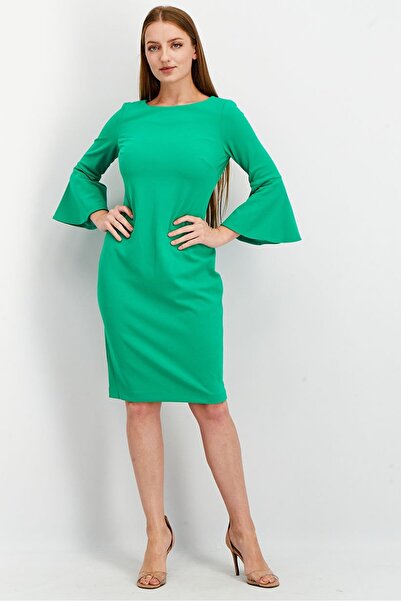 Calvin Klein Women Round Neck Bell Sleeve Solid Midi Dress, Green