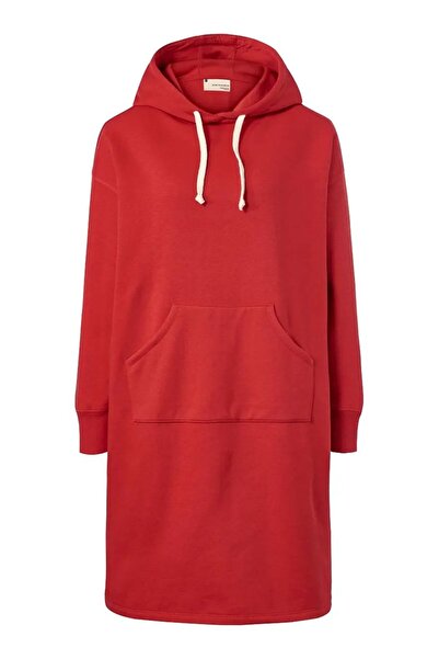 Tchibo Women Hooded Plain Long Sleeve Sweater Dress, Red