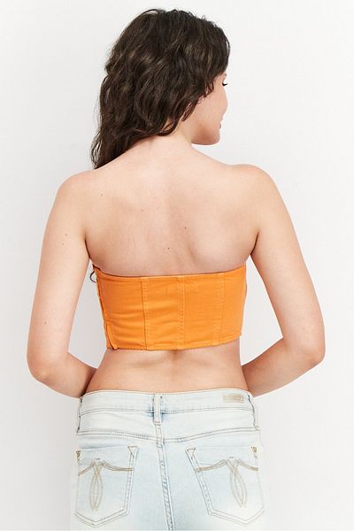 NA-KD Women Straight Across Strapless Plain Denim Tube, Orange
