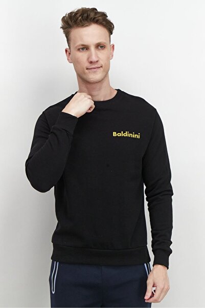 Baldinini Men Round Neck Brand Logo Long Sleeve Sweatshirt, Black