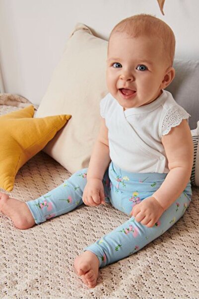 Tchibo بنطال ضيق مطبوع سهل الارتداء للبنات الصغار، قطعتين، أزرق