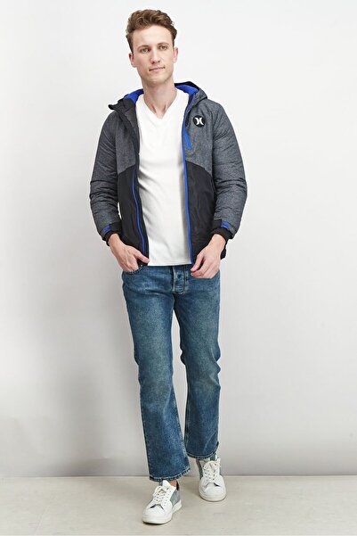 Hurley Men Brand Logo Bomber Jacket, Grey and Black