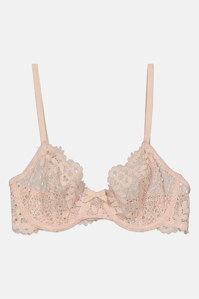Etam Women Non Padded Textured Underwired Bra, Blush Cream
