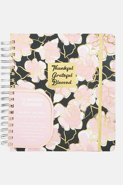 Votum Thankful Grateful Blessed Spiral Bound Floral Notebook, Pink Combo
