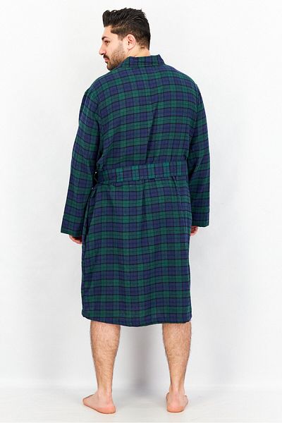 Club Room Men Plaid Plush Flannel Robe, Navy