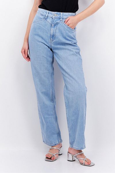 Esprit Women Dad Fit High Rise Straight Leg No Stretch Jeans, Light Blue