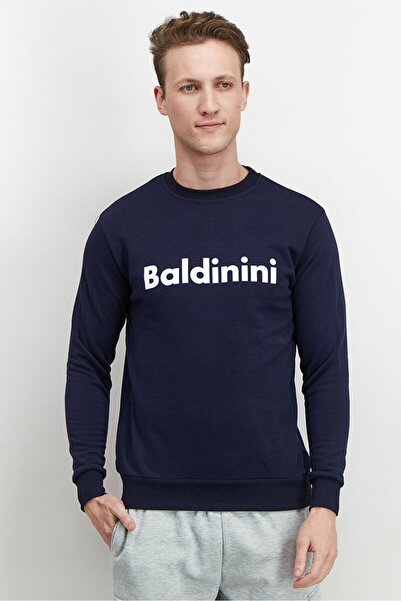 Baldinini سويت شيرت رجالي بأكمام طويلة وياقة دائرية وشعار العلامة التجارية، ب...