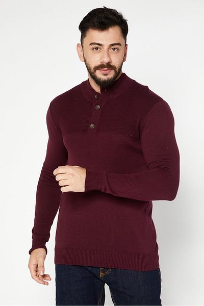 Club Room Men Band Collar Long Sleeve Plain Sweater, Maroon