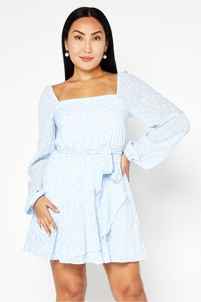 NA-KD Women Floral Print Mini Dress, Blue