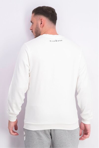 John Richmond Men Crew Neck Graphic Print Long Sleeves Sweatshirt, Off,White