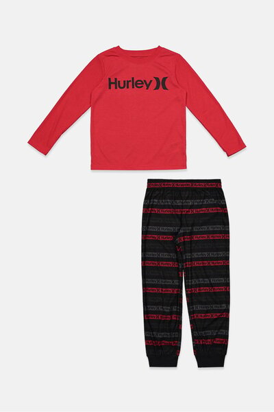 Hurley Kids Boy 2 Piece Top And Bottoms Sleepwear, Red and Black Combo
