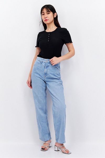 Esprit Women Dad Fit High Rise Straight Leg No Stretch Jeans, Light Blue