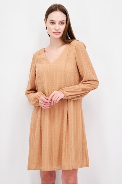 INC Women Textured Chiffon Back Tie Detail Shift Dress, Tan