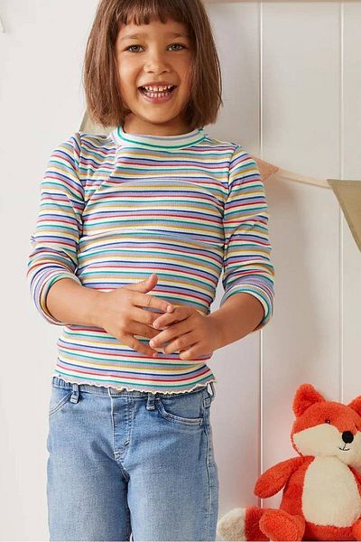 Tchibo Kid Girls Striped Ribbed Structure Sweater, White Combo