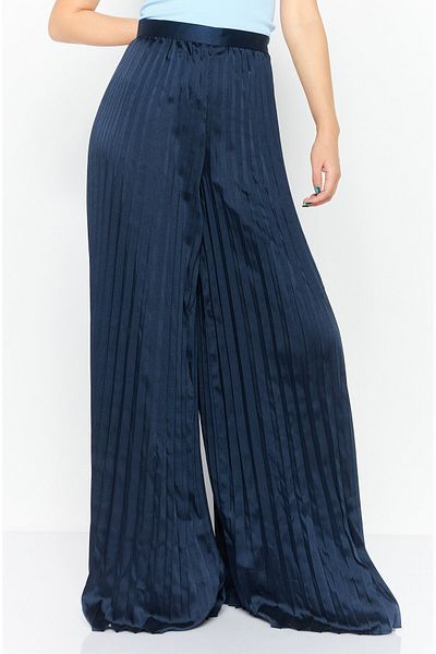 Michael Kors Women Regular Fit Pleated Palazzo Pants, Navy Blue