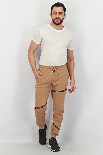 Cavalli Class Men Regular Fit Brand Logo Jogger Pants, Tan