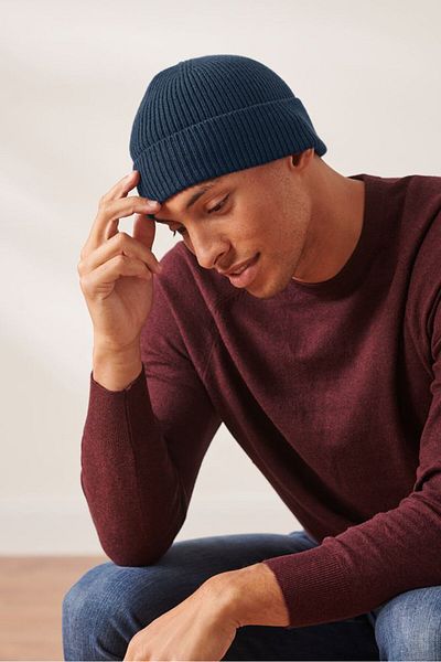 Tchibo Men Knitted Beanie Hat, Navy