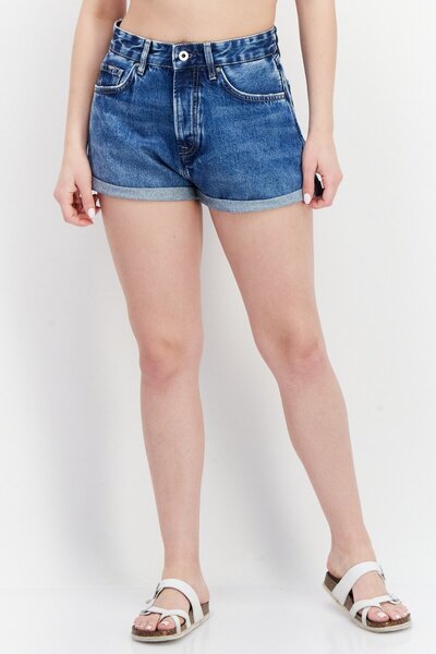 Pepe Jeans Women Washed Denim Shorts, Blue