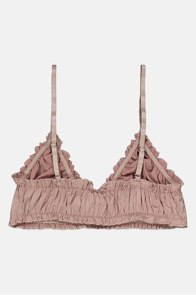 NA-KD Women Non Padded Ruffle Bralette, Dark Pink