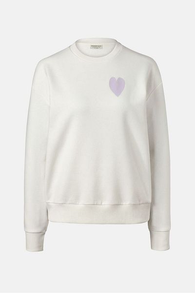 Tchibo Women Crew Neck Heart Print Sweatshirt, White