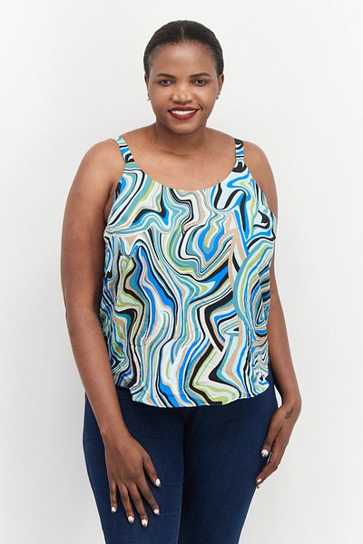 Bar III Women Plus Size Scoop Neck Sleeveless Top, Blue Combo