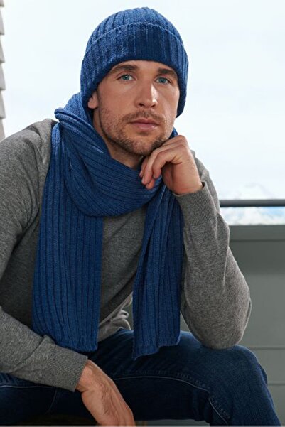 Tchibo Men knitted Scarf 180 x 35 cm, Navy Blue
