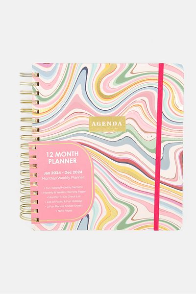 Votum Agenda Spiral Bound Abstract Notebook, White Combo