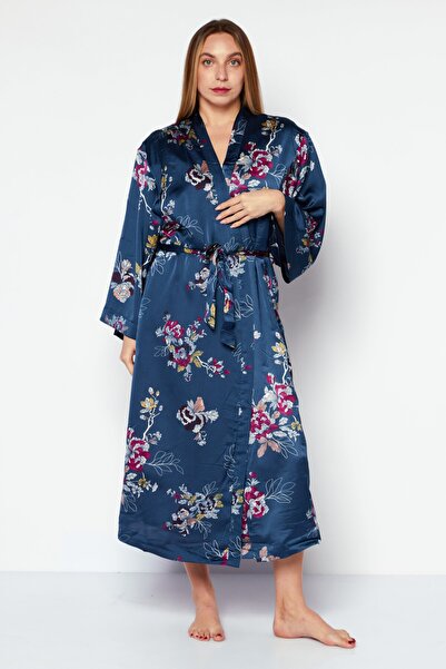 Triumph Women Floral Print Fleece Lined Satin Belted Robes, Multicolor