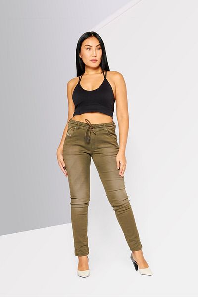 Diesel Women Regular Fit Washed Stretchable Denim Jogger Jeans, Olive