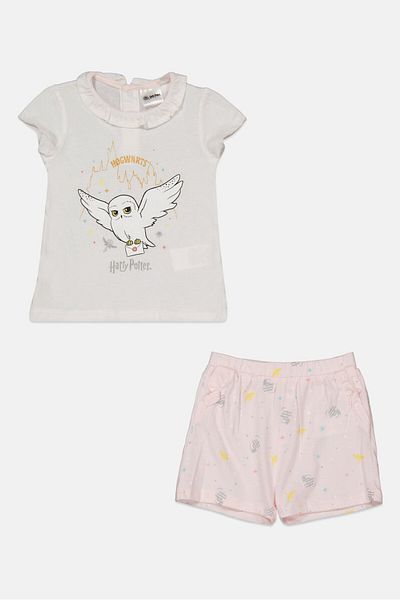 Harry Potter Toddlers Girl Graphic Print Top And Bottom, White