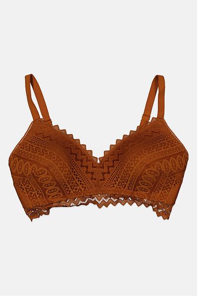 Etam Women Padded Lace Bra, Brown