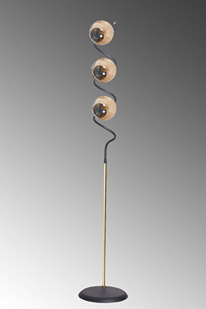 Luzarana Nora Siyah-Sarı Metal Gövde Bal Camlı Tasarım Lüx Yerden Aydınlatma Lambader