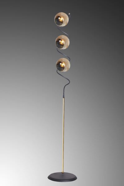 Luzarana Nora Siyah-Sarı Metal Gövde Bal Camlı Tasarım Lüx Yerden Aydınlatma Lambader