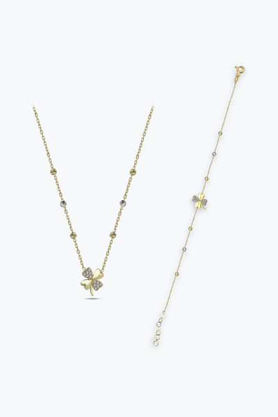Altınbaş Altın Yonca Kolye Bileklik Set
