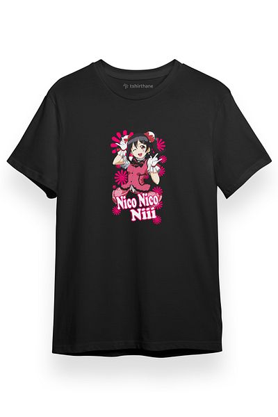 Tshirthane Love Live Anime Nico Nico Ανδρικό μπλουζάκι με κοντομάνικο μαύρο αφίσα