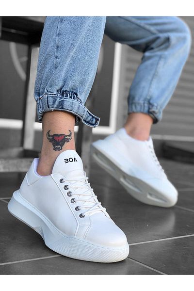 BOA BA0161 - Men's White Sneakers, High Sole and Laces