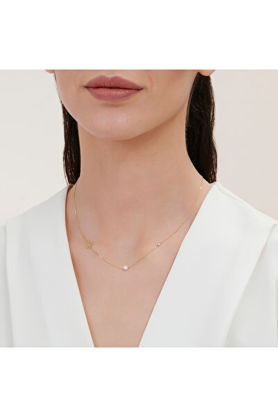 Altınbaş Pırlanta İncili Kar Tanesi Kolye