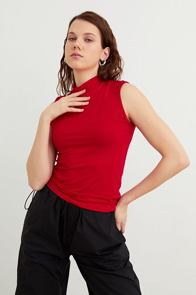 YOUR NAME Red Women's Long Blouse - Half Turtleneck, Sleeveless