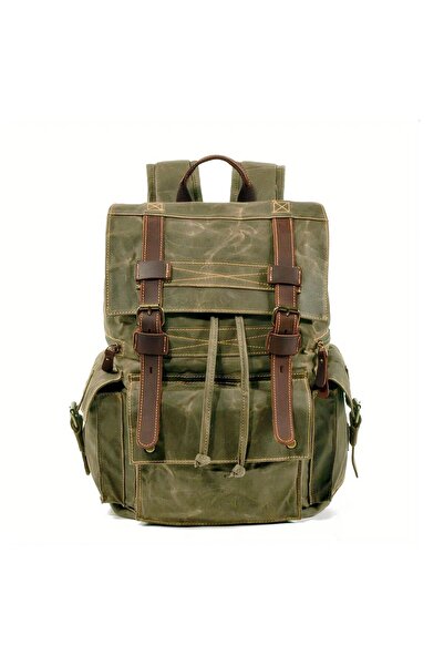 Diwu Rucsac retro din pânză dură pentru afaceri casual - impermeabil, ceară (verde închis)