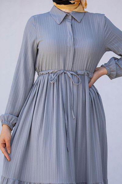 Tesettür Çarşım Delicate Cotton Wrap Dress-Grey