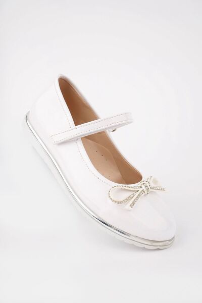 Gimeravm حذاء بناتي من الجلد الأبيض اللامع ذو نعل حراري وشارب