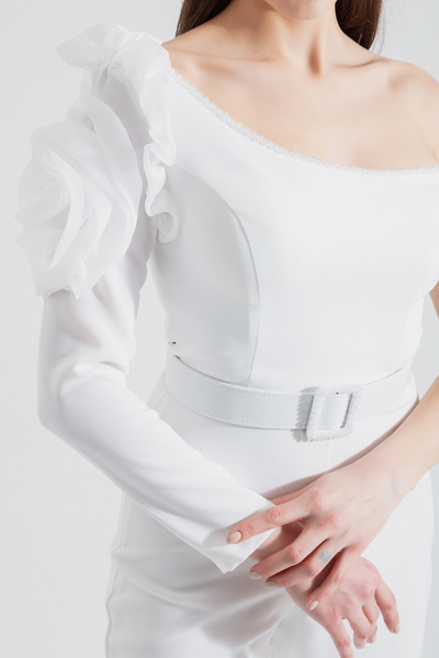 Lafaba Жіночий білий одноплечовий вечірній комбінезон з камінням