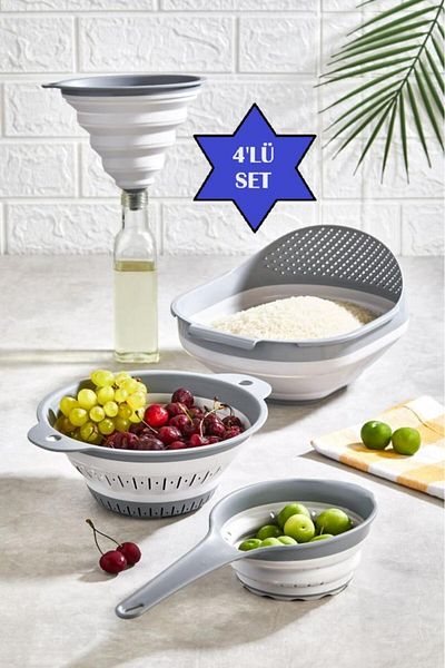 QLUX IDEAS 4-Piece Accordion Foldable Strainer Set-Kitchen Dowry Set (4 Piece Set)