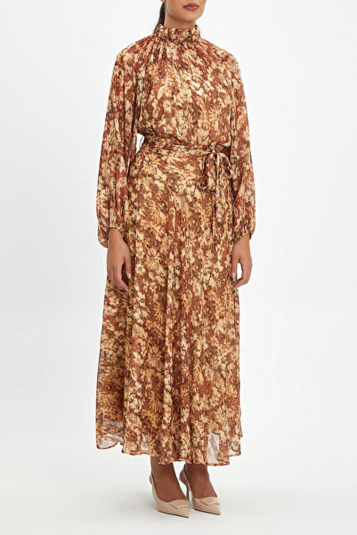 SERPİL Kol Ucu Lastikli Çiçek Desenli Uzun Kollu Orange Bluz 39355