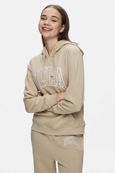 UCLA Rıley Dark Beige Hooded Embroidered Raised Standard Fit Women's Sweatshirt