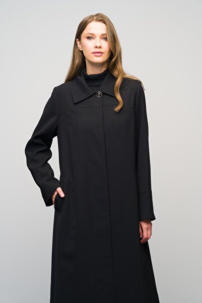 Olcay Velký svrchní kabát s lemovaným košilovým límcem - černý 6616