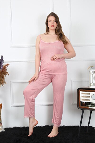 Akbeniz Women's Plus Size Powder Rope Strap Pajamas Set202195