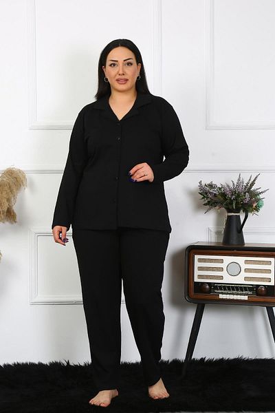 Akbeniz Set pijama neagră, buzunar, buzunar, mărime mare, pentru femei202401