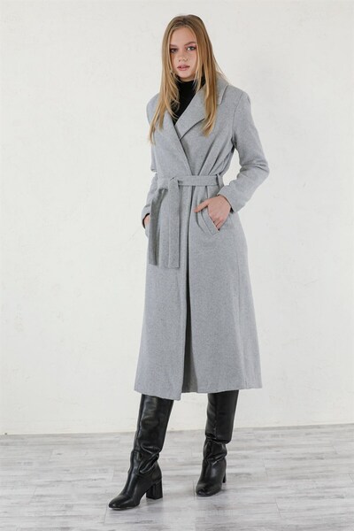 Livanomi Gri Kemerli Kaşe Palto